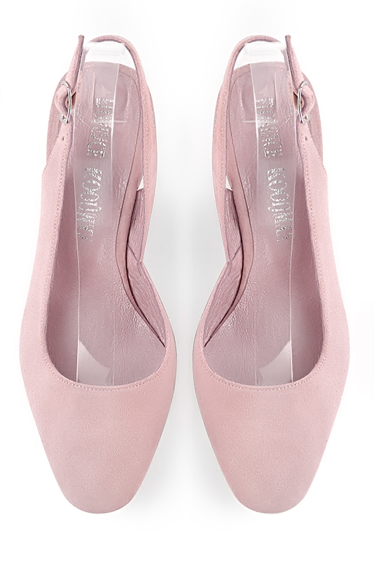 Light pink women's slingback shoes. Round toe. Medium flare heels. Top view - Florence KOOIJMAN